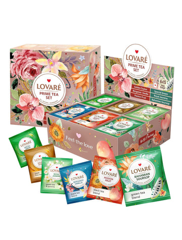PRIME TEA SET - Black and Green Assorted Tea Samplers - 90 tea Bags – 6 tastes