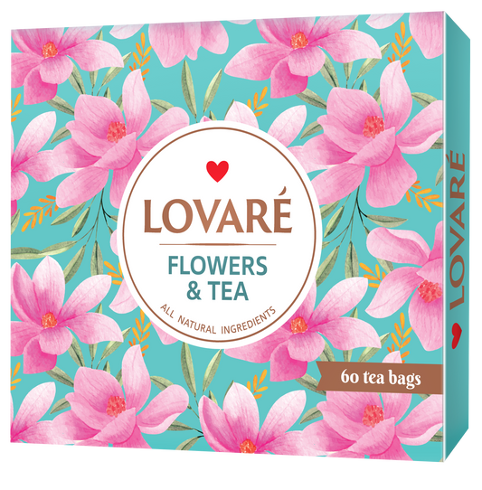 FLOWERS & TEA -  Black and Green Assorted Tea Samplers - 60 tea bags - 12 tastes