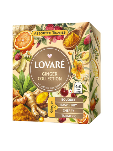 Assorted Herbal Tea by Lovare – Ginger Collection, 32 Individually Wrapped Tea Bags