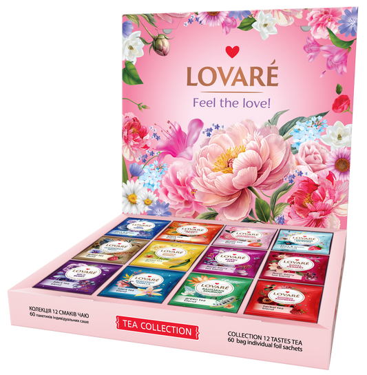 FLOWERS & TEA -  Black and Green Assorted Tea Samplers - 60 tea bags - 12 tastes