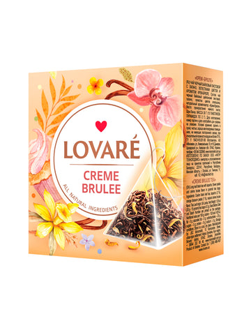 Lovare Creme Brulee Black Dessert Tea – 15 Pyramid Tea Bags x 2g