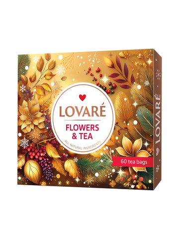 WINTER FLOWERS & TEA -  Black and Green Assorted Tea Samplers - 60 tea bags - 12 tastes