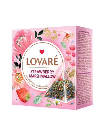 Lovare Strawberry Marshmallow Green Tea – 15 Pyramid Tea Bags x 2g